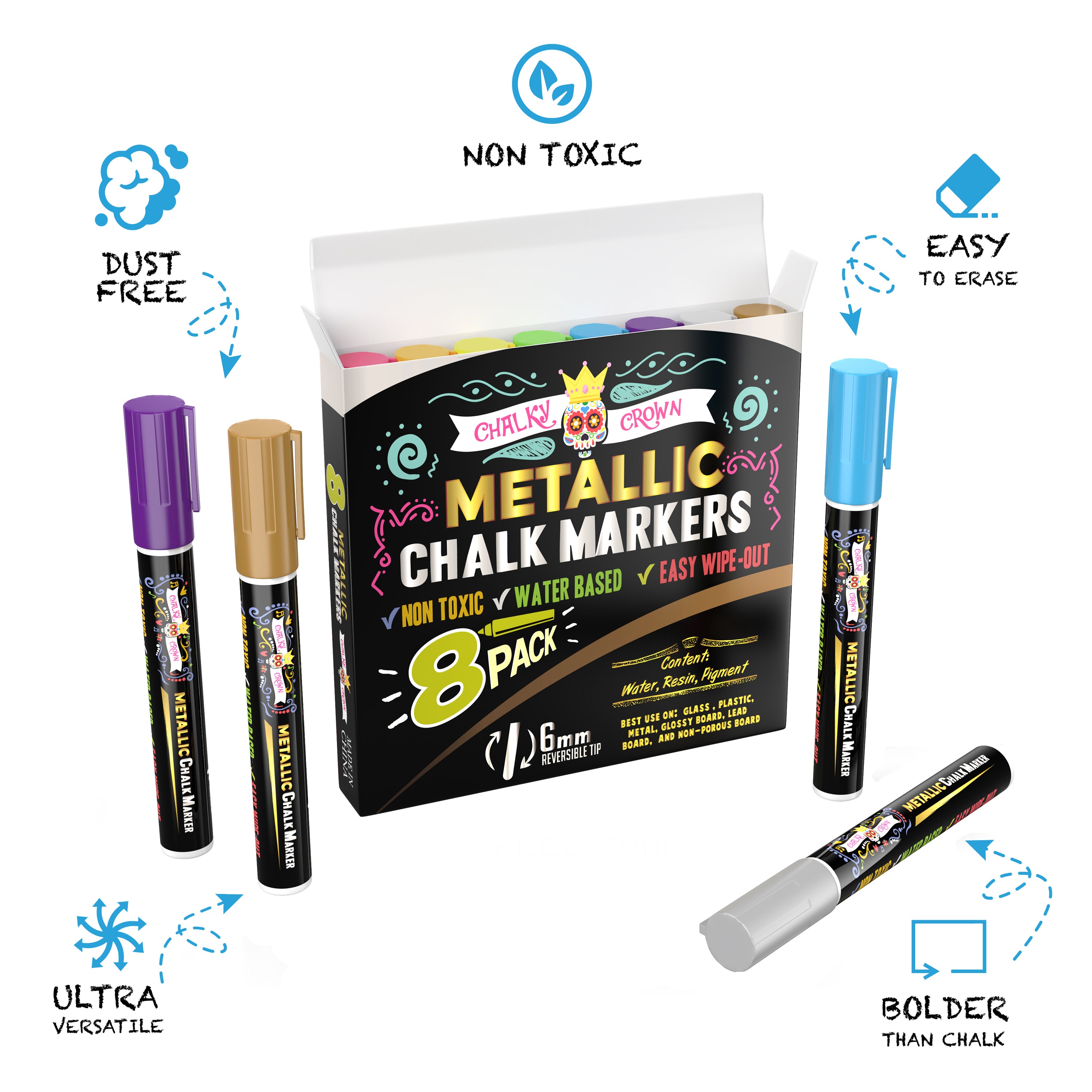 Metallic Liquid Chalk Markers for Blackboard 8 pack