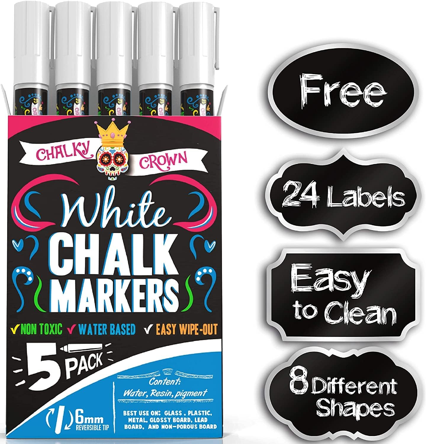 Chalky Crown White Liquid Chalk Marker (5 Pack)