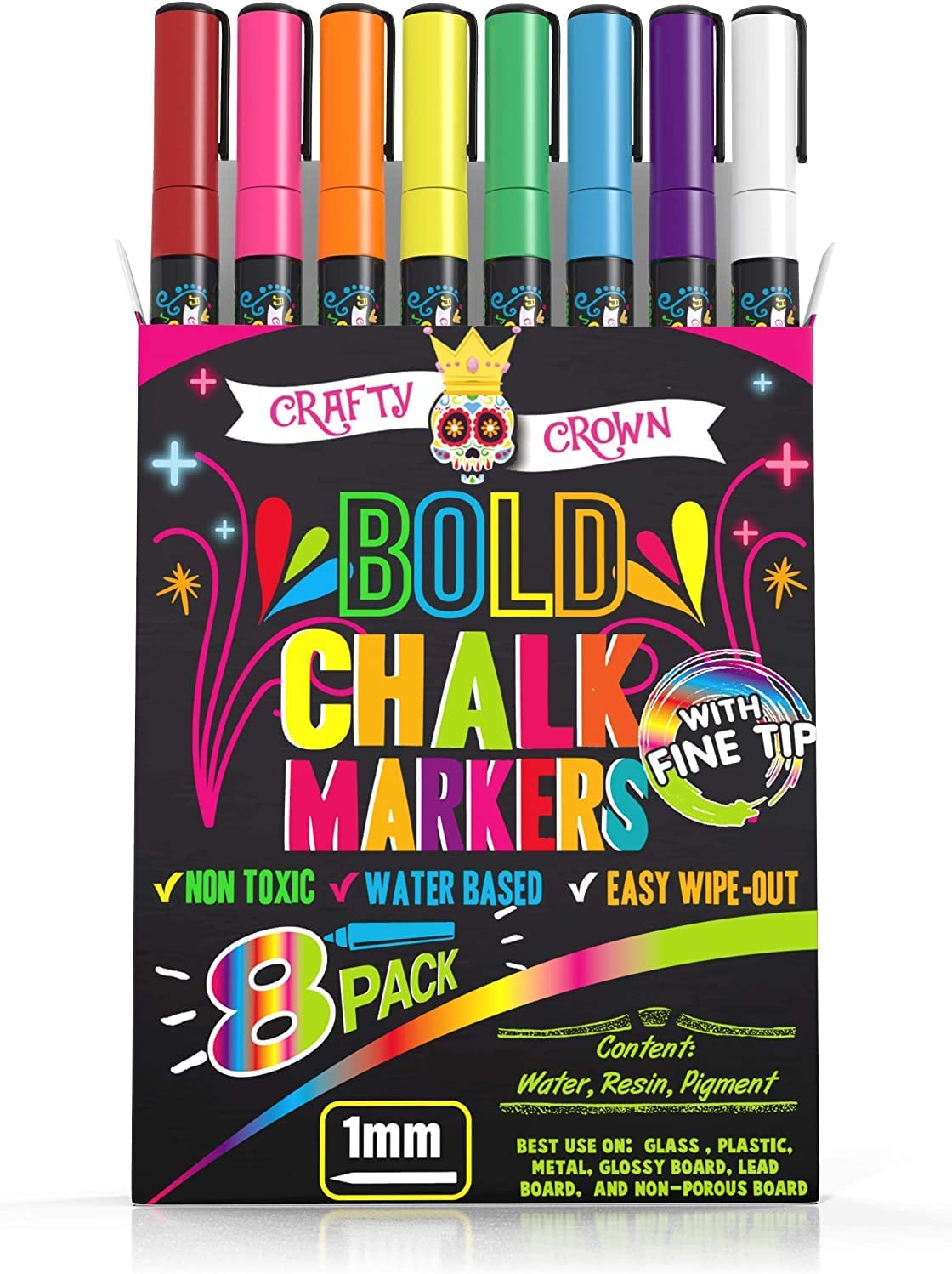 Chalky Crown - Acrylic Paint Markers - Water Based Reversible Tip Paint  Pens - 6 mm (12 Per Pack) 