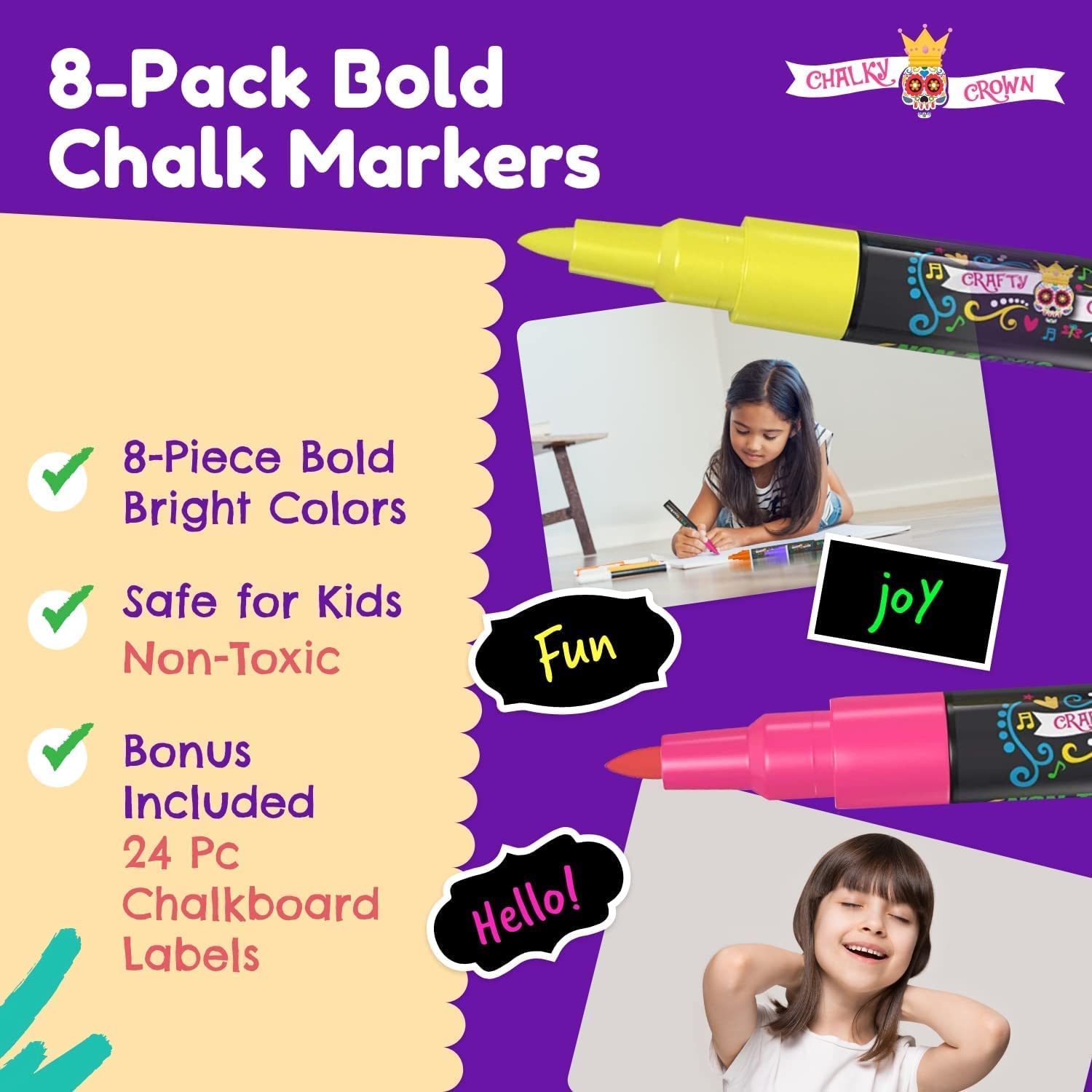 Chalky Crown Bold Chalk Markers - 8 Pack, 6 mm