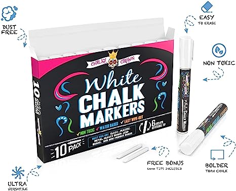 White Liquid Chalk Marker 6mm (10 Pack)