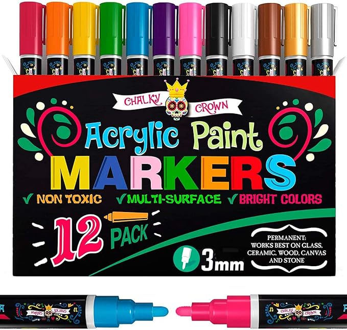 Acrylic Paint Markers 3mm (12 Pack)