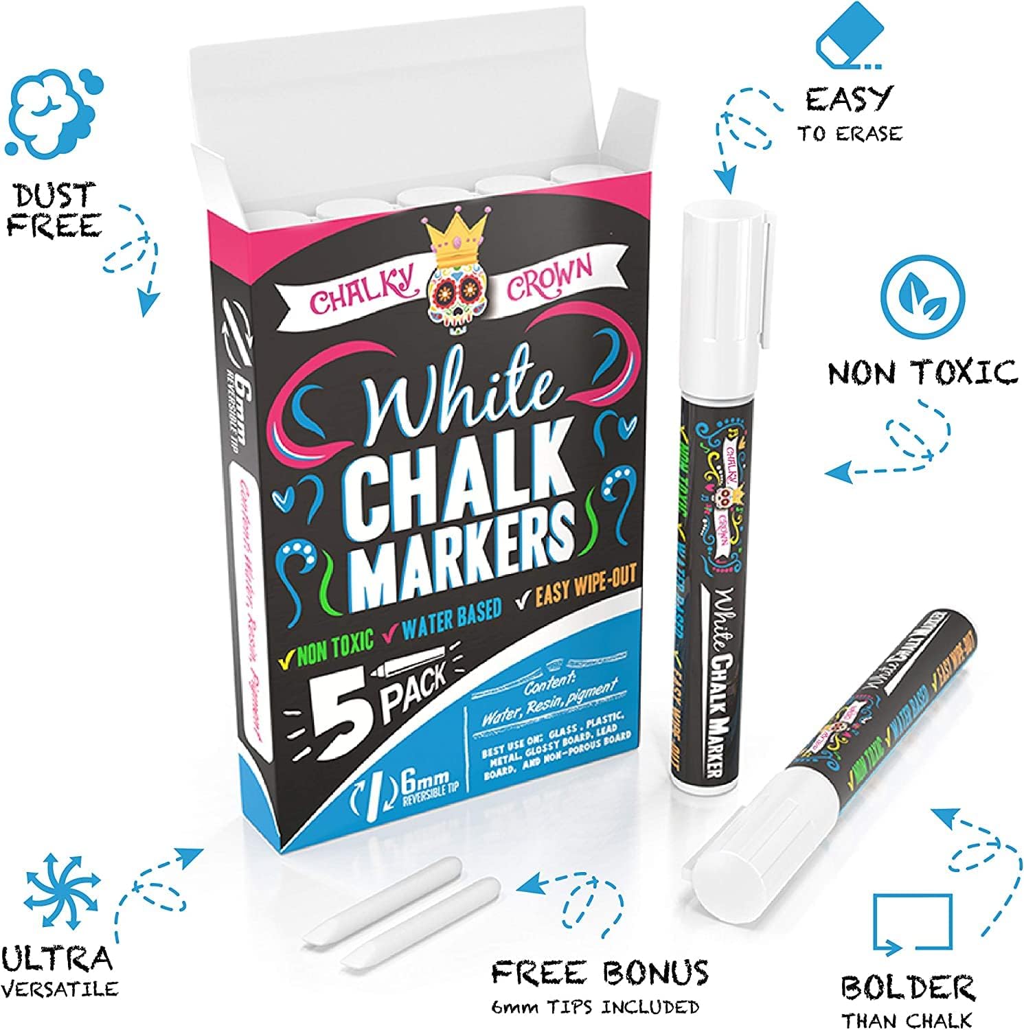 Chalky Crown White Liquid Chalk Marker (5 Pack)