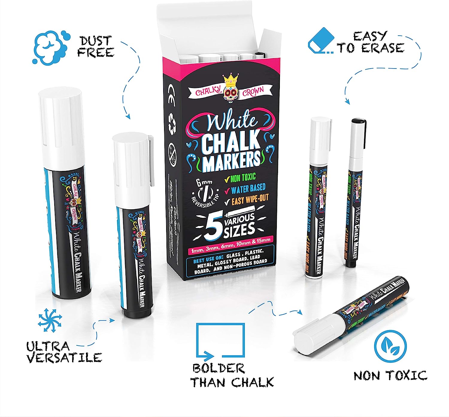 Liquid White Chalk Markers 5 Sizes