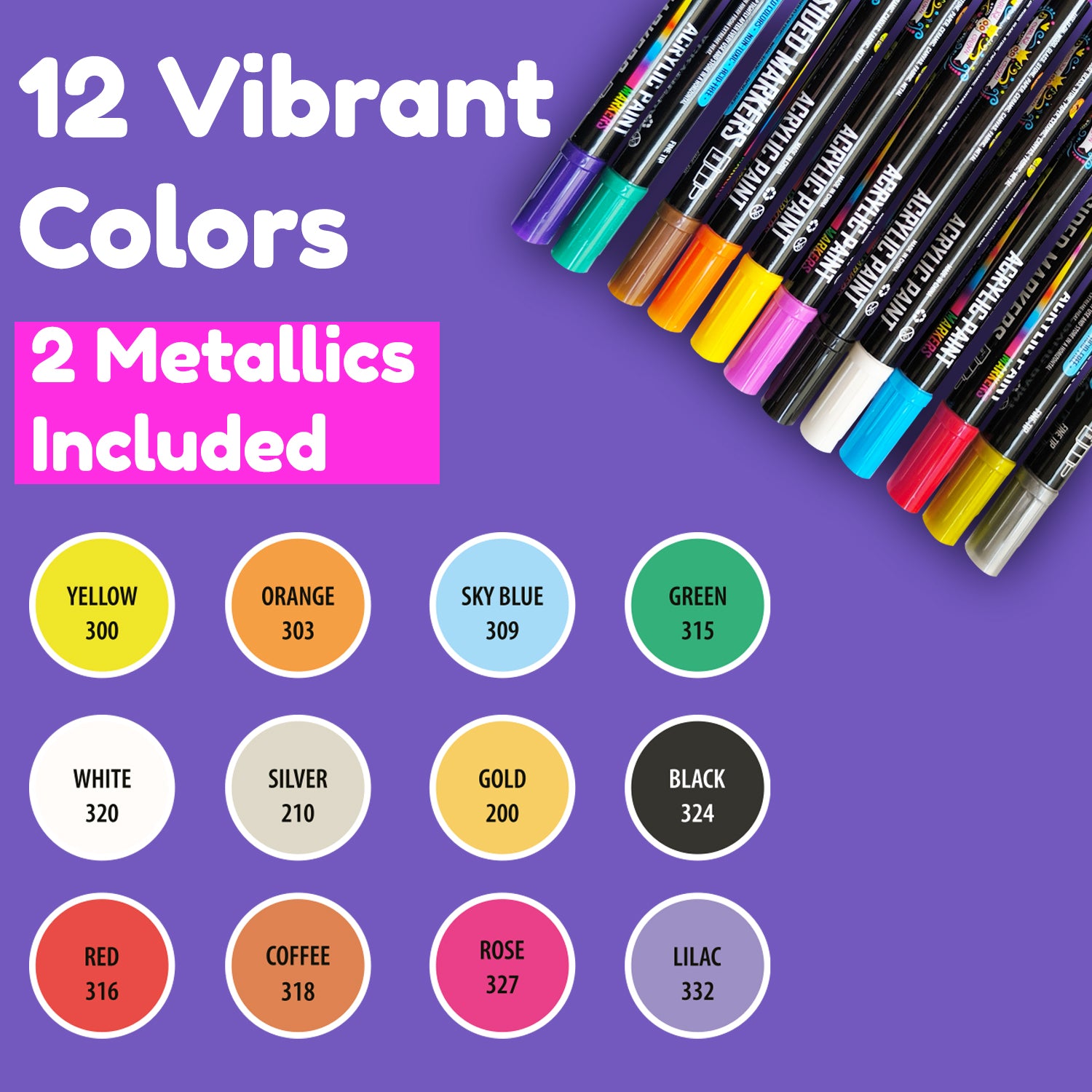 Acrylic Paint Markers Dual Tip 12 Pack