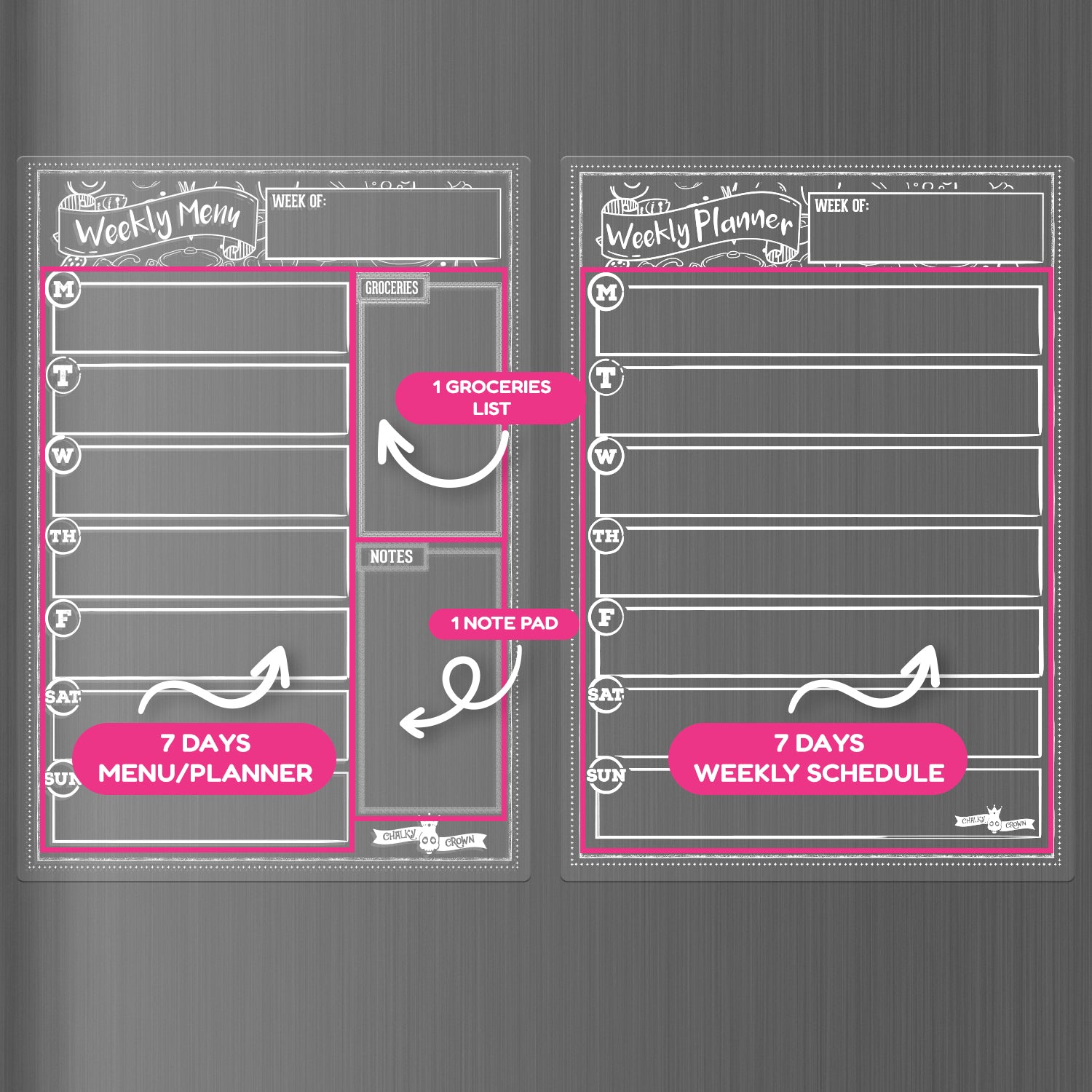 Acrylic Magnetic Weekly Planner for Fridge + Menu Board for Kitchen with 8 Magnetic Markers