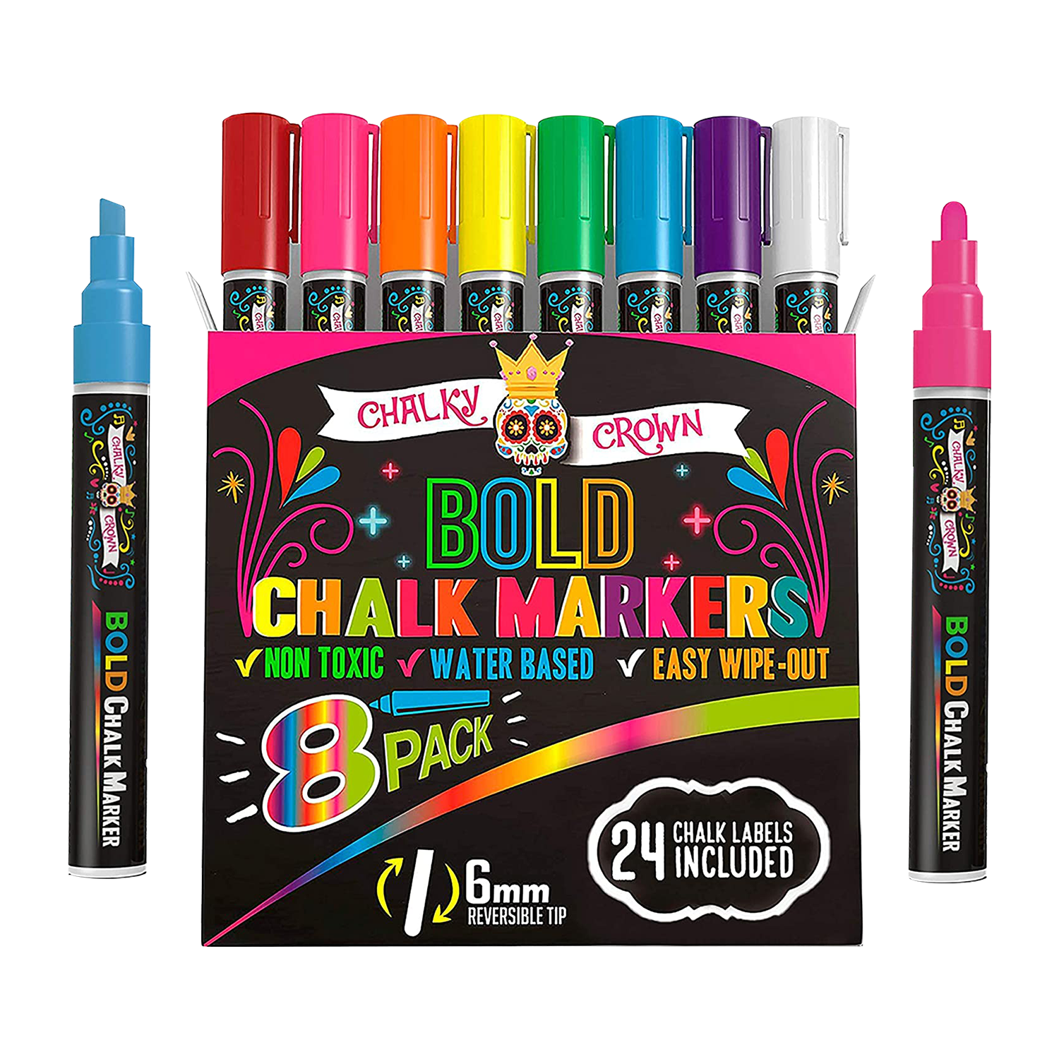 Chalky Crown - Acrylic Paint Markers - Water Based Reversible Tip Paint  Pens - 6 mm (12 Per Pack)