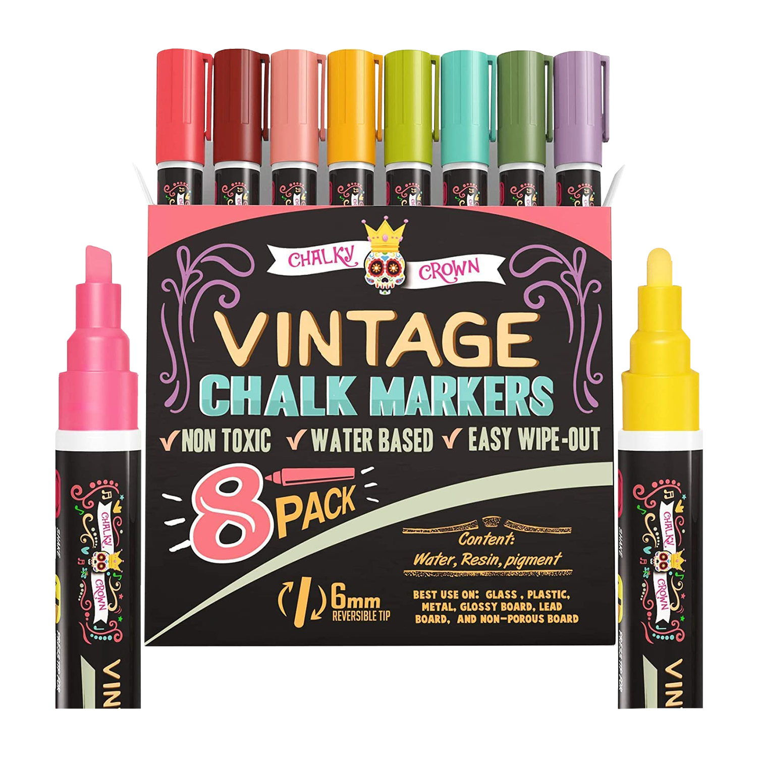 Liquid Chalk Markers - Set Of 8 6 Mm Fine Tip Chalk Pen + Free 24X  Chalkboard Stickers