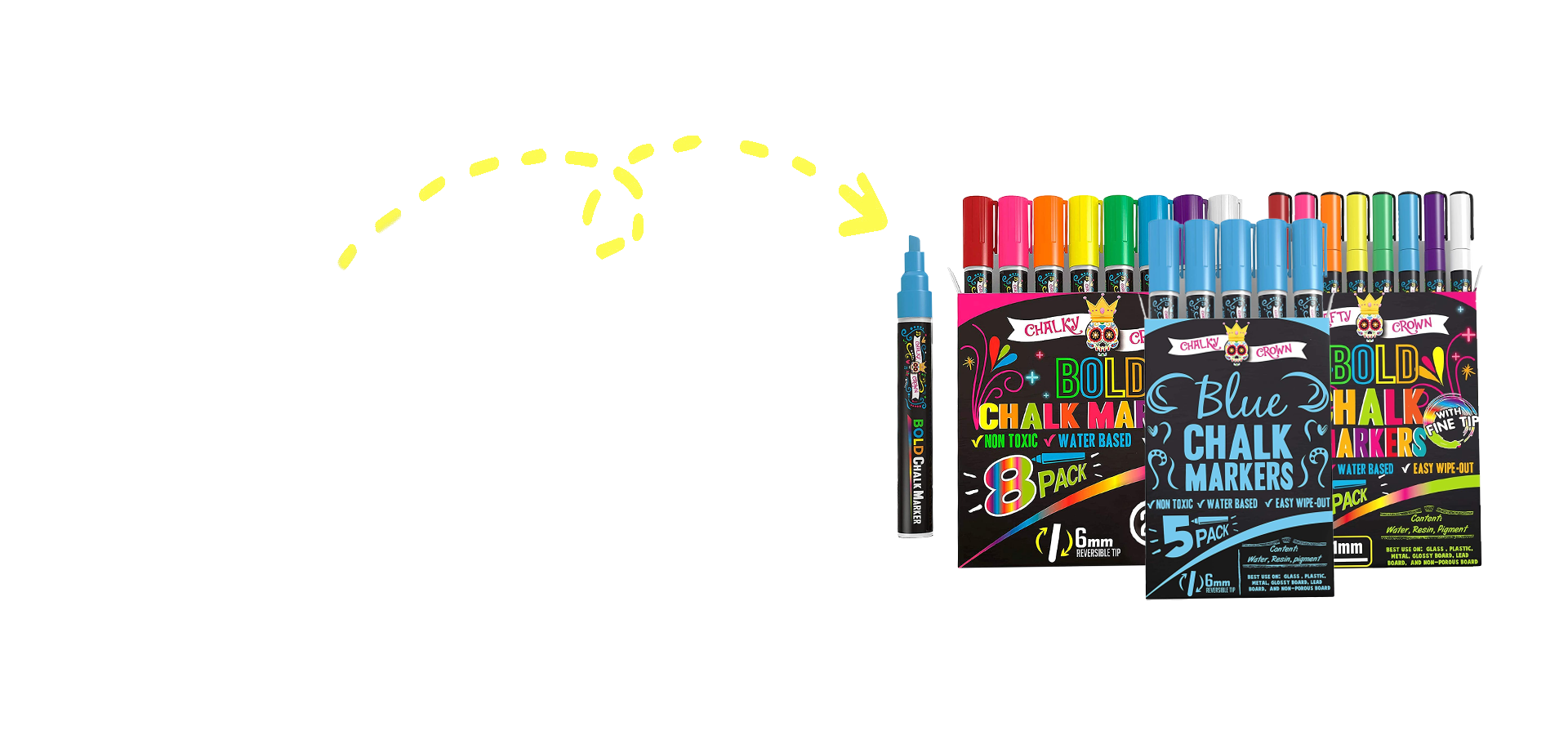 Metallic Liquid Chalk Markers Reversible Tip (8 Pack)